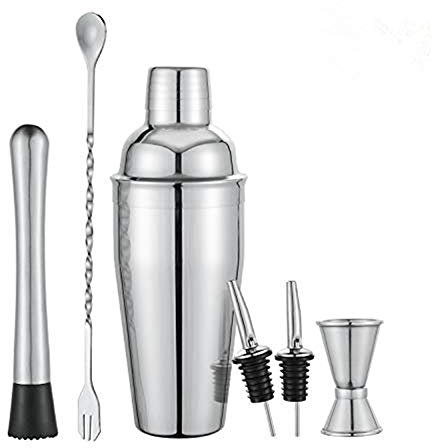 Cocktailshaker Set - Doukedge Premium Edelstahl Bar Cocktailset: Professioneller Cocktail Shaker/Boston Cocktail Schüttelbecher,Messbecher, gedrehtem Barlöffel, Gabel + Barstößel