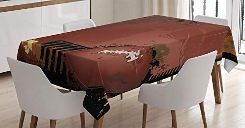 ABAKUHAUS Kastanienbraun Tischdecke, American Football-Kunst, Inn und Outdoor Bereich geeignet Waschbar Druck Klare Farben Kein Verblassen, 140 x 200 cm, Schwarz Braun