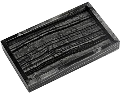 StonePlus Elegantes Schmucktablett aus natürlichem Marmor, Kleiner Stein-Organizer für Ankleidezimmer/Badezimmer/Café (alte Holzmaserung, 9,84 x 5,91 x 1,18 cm)