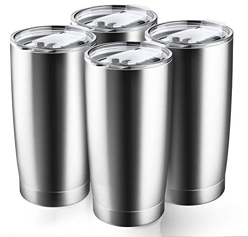 Beasea Vaso de acero inoxidable de 20 onzas, 4 vasos de metal con tapas, taza de viaje aislada al vacío, vaso de viaje grande de doble pared, taza de café para el hogar, oficina, al aire libre