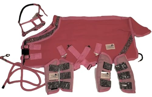 Zoe Set Abschwitzdecke Halfter Strick Transport Gamaschen Rot Schwarz Rosa Glitzer 70 80 90 100 Minishetty Shetty Tysons (90 cm, Set Rosa)