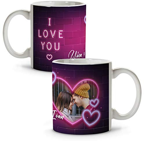 LolaPix Tasse Personnalisé Photo. Cadeux Amoreux Personnalisés. Tasses Saint Valentin avec intérieur couleur. Tasse Personnalisé en Ceramique. Love You