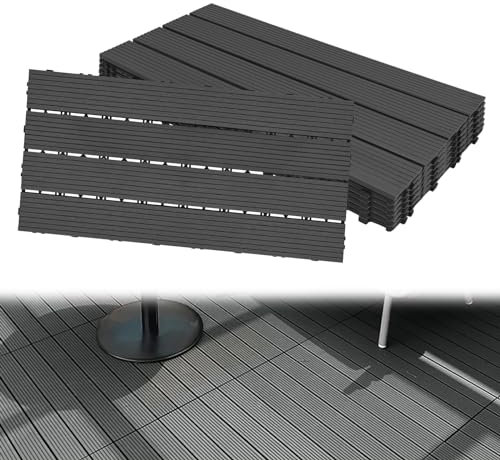 Aufun 6 Stück WPC Terrassenfliesen Kunststoff Bodenfliese Gartenfliesen Klickfliesen Holzoptik mit klicksystem, 30x60cm Filterbares Wasser Premium Fliese Terrassendielen für Balkon (1 m², Anthrazit)