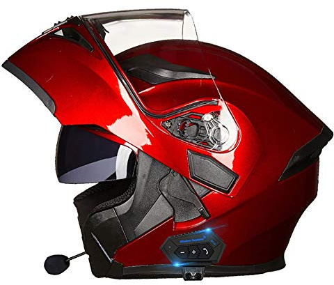 Klapphelm mit Bluetooth Geschlossenen ECE-geprüft, Motorradhelm Bluetooth-Helm mit Anti-Fog-Doppelspiegel, Integralhelm Racing Helm für Damen Herren 54~63CM