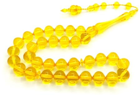 Perlin Gebetskette Tesbih Tasbih Tespih Misbaha Subha 33, 30cm, Muslimisches Islamic Rosenkranz Prayer Anbetungszubehör Ottoman Kehribar Effekt Perlen Kugel 10mm