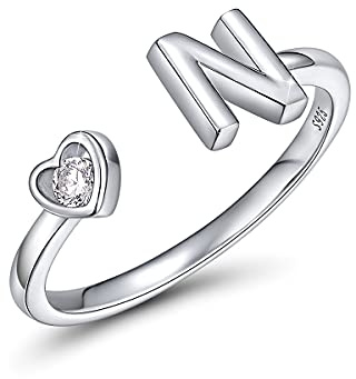CRYSLOVE Anillos de Letras para Mujer 925 Plata de Ley A-Z Iniciales apilables de Nombre Anillo Abierto con Talla Ajustable,con Caja de Regalo