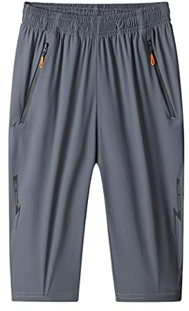 MakingDa Short de jogging 3/4 pour homme - Style décontracté - Fermeture éclair - Taille élastique sous le genou - Avec poche zippée