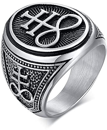 XUANPAI Seal des Satans Symbol Leviathan Kreuz Satanic Band Siegelring für Männer Jungen, Talisman Amulett Schmuck, Größe 57(18.1)