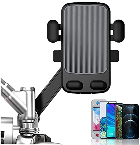 JTRF Motorcycle Phone Mount,Moped ATV Phone Mount for Bike Handlebars One Hand Operation Scooter Phone Universal GPS 360°Rotation Anti Shake Rearview Mirror Phone Holder for 4.5-6.7 Cellphone