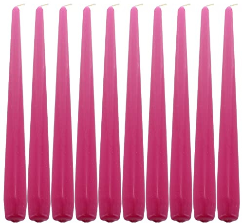 Deli Supplies Dinner Party Christmas Table Decor Bistro Candles Non Drip Tapered 9” 24cm Tall Taper Candle 7 Hour Burn Time Smokeless and Dripless Quality Wax (Fuchsia, 10)