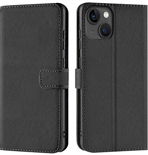 Verco Handyhülle für iPhone 13 Mini Hülle, Bookcase Tasche Flipcover für iPhone 13 Mini Case [ 5,4 Zoll ] [Kartenfächer/Aufstellfunktion], Schwarz