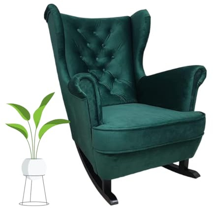 MartHome Schaukelstuhl Wohnzimmer - Relaxsessel, Schwingsessel - Stillstuhl, Schaukelstuhl - Komfortable Sessel für Schwangere Frauen, Velour Schaukelsessel, Relaxstuhl (Grün)