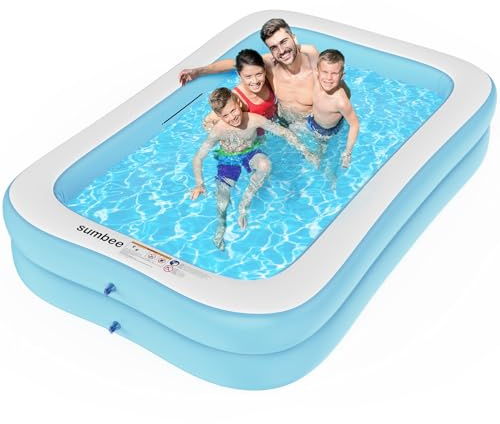 Sumbee Inflatable Swimming Kiddie Pool for Adults Kids Ages 4-8-12, Size 103 X 69 X 20 Rectangle Blow Up Family Pool for Children Backyard Outdoor Garden Summer Water Party Full-Sized Light Blue
