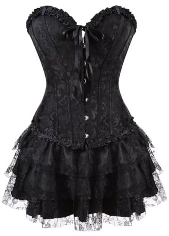 Korsett Schwarz Corsage Corset Kleid Rock Elegant Kostüm Mit Spitzenrock Sexy Karneval Fasching Halloween M