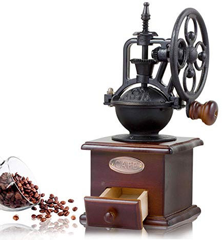 Kaffeemühle,Kaffeemühle Manuell Coffee Grinder Bezaubernde Retro Kaffeemühle im Antik Design aus Holz & Gusseisen gefertigt Espressomühle für Kaffee Bohnen