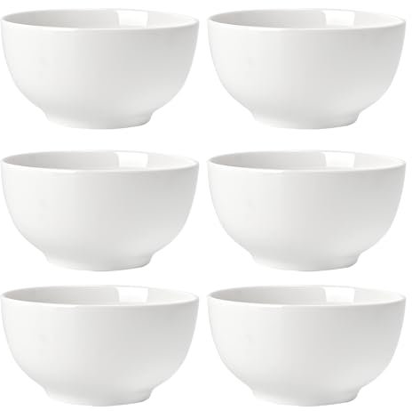 ALLUSEIT Lot de 6 bols à céréales, bols à soupe en céramique de 765.4 g, bols à soupe en porcelaine d'os pour la cuisine, les céréales, la salade, les flocons d'avoine, blanc, 15.2 cm de diamètre