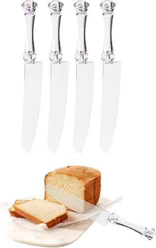 PARTY BARGAINS [4 Pack] Clear Disposable Plastic Bread Knife, Heavy Duty Kitchenware Slicer for Crusty Bread, Baguettes, Bagel, Roll, Brioche, Biscuit