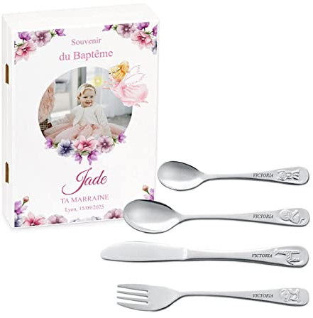 Maverton Set de couverts de table avec prénom dans boîte en bois imprimée - Thème Animal - Cadeau bapteme personnalisé - Couvert bebe - Couvert enfant - Cadeaux bébé - Coutellerie gravée - Photo 3