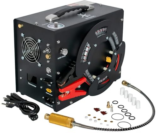 TUXING PCP Air Compressor,4500Psi 30Mpa High Pressure Air Pump, Built-in DC12V/AC220V Power Converter,Auto-Stop,Oil&Water-Free,Paintball and Scuba Tank Compressor Pump