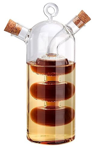 BVCED 2 in 1 Olive Oil Vinegar Dispenser, Transparent Glass Bottle, Dual Pourer Spout, Dripless, Modern, Reusable, Kitchen Bottle (#1)