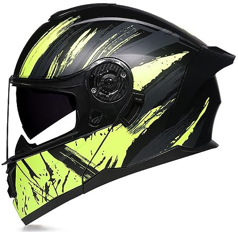 RUYICZB Casque De Moto Modulaire Avant Rabattable Casque De Moto Intégral Casque De Course De Cyclomoteur avec Double Visière Approuvé Dot/ECE pour Adultes Jeunes Hommes Femmes,D3,XL
