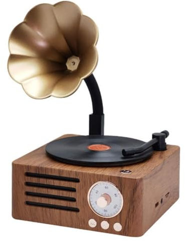 Altoparlante Bluetooth retrò vintage, altoparlante Bluetooth a forma di mini fonografo, lettore wireless ausiliario portatile nostalgico con scheda TF con radio FM for tablet, laptop, arredamento