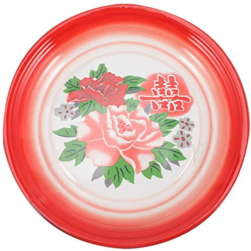 Plato Bandeja Dividida , Platos rojos Bandeja de metal Platos esmaltados Estilo chino Esmaltado Metal Plato de ensalada redondo clásico for acampar RV Granja Hogar Restaurante Uso Bandeja de metal