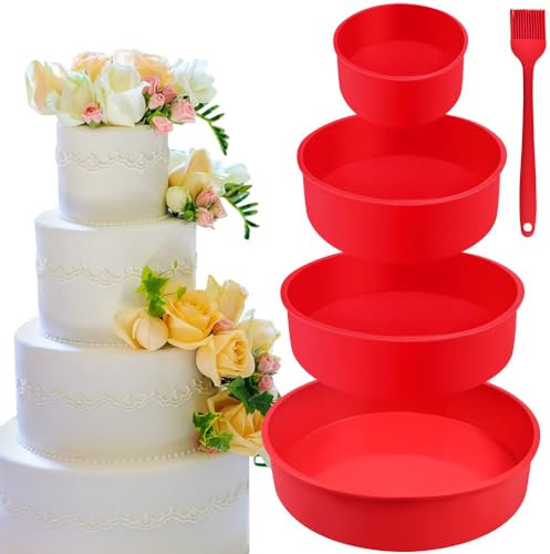 LIMITADA Set di 4 Stampi per Torta Tondi in Silicone 4/6/8/10 Pollici - Antiaderente e Senza BPA - Con Pennello