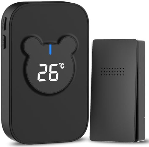 Sonnette sans Fil, SiegenPro 150m Sonnette de Porte IP65 Étanche Carillon Electronique, Kit de Carillon et 38 Mélodies au 3 Niveau Volume pour Maison, Bureau, Hôtel (Noir 1+1)