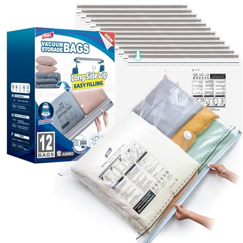 TAILI Vacuum Storage Bags With Long Side Zip 12 Pack, 100x70 CM,Extra Large