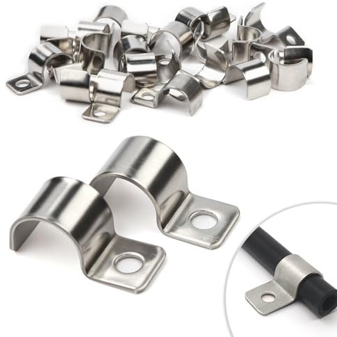 25 Pezzi Collari per Tubi 16mm Fermacavo Unico Foro in Acciaio Inox V2A Supporti a U Morsetti per Tubi Collari Heavy Duty Fissaggi per Cavi Ø 15-16.5mm Tubazioni per Acqua Tubi PVC Installazione