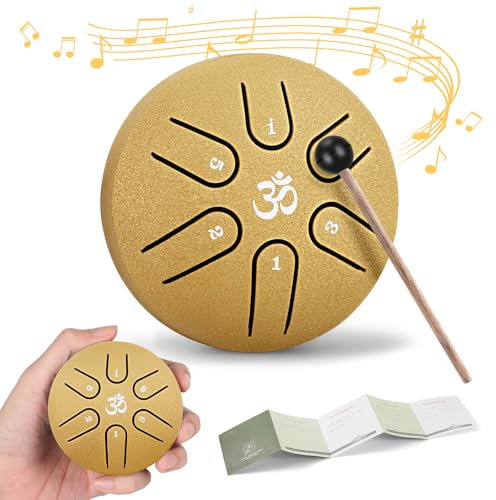 Steel Tongue Drum, Mini 3 Zoll 6 Tone Zungentrommel, Mit Schlägel, Handpan Für Kindermusik, Frühkindliche Bildung, Klangtherapie (Gold)