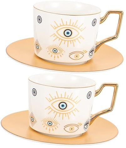 PRETYZOOM 2 Juegos De Tazas De Ojo Del Tazas De Café Grandes Decorativa s De Café Árabe Turco Para Beber Bandejas Para s De Té Malvadas De Chocolate