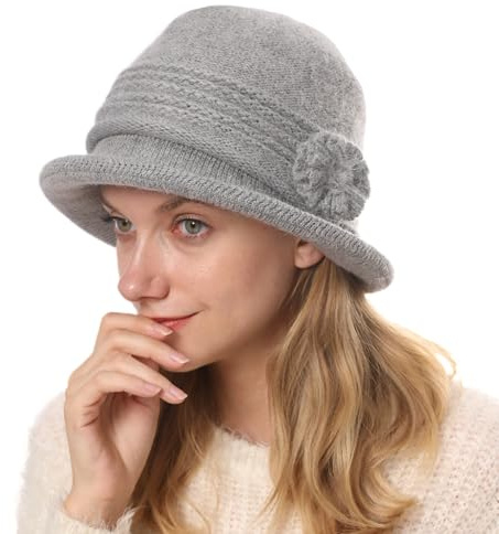 iNszkoos Femme Chapeau Cloche en Tricotés Béret d'hiver en Cachemire la Flore Chaud Casquette Vintage Rétro des années 1920 Chapeau Bonnet Casquette à visière