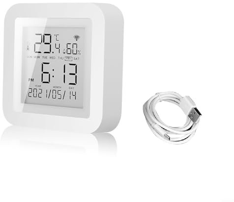 EpheyFIF WiFi Thermometer Hygrometer Sensor für Tuya, WiFi Thermometer Luftfeuchtigkeitsmesser, Smart Indoor Room Digital Temperatur Sensor, LCD Display, Echtzeit-Benachrichtigungen