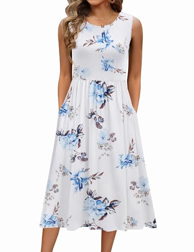 Zeagoo Vestidos Mujer Verano Sin Mangas Cuello Redondo Tirantes Vestido | de Playa Largo Elegante Floral Dress con Bolsillos S-XXL