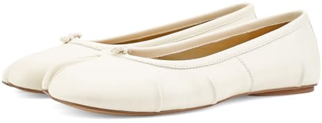 VBDB Tabi Ballet Flats for Women Dressy Casual Shoes Split Toe Wide Flats Light Weight Japanese Shoes, White, 6 UK