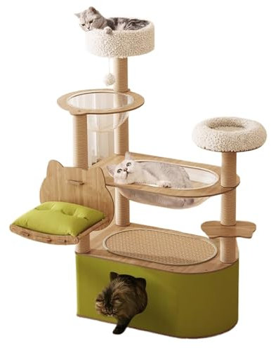 Parcours Chat, Arbre A Chat Pas Cher, Arbre A Chat Bois, Aire De Jeux Pour Chat À Double Capsule Pour Plusieurs Chats avec Berceau, Balle En Peluche, Tapis En Sisal Et Niche Pour Chat Extra-large