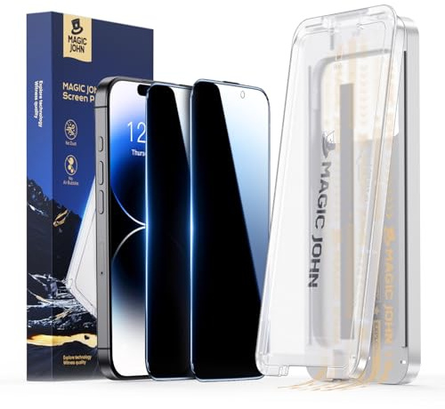 MAGIC JOHN 3rd Gen for iPhone 14 Pro Privacy Screen Protector, 2 Pack | 28° Anti-Spy, 9H Tempered Glass, Easy Installation, Bubble Free, 1:1 Full Coverage, Auto Dust-Elimination, Anti Scratch