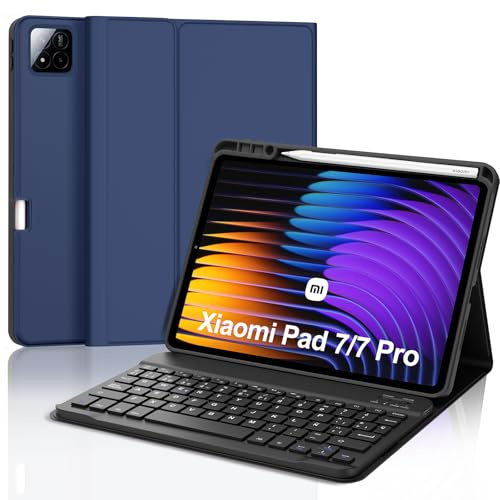 FOGARI Funda Teclado para Xiaomi Pad 7/8 Pro 11.2 2025 | [Español Ñ] Teclado Bluetooth Desmontable Inalámbrica para Xiaomi Pad 7/8 Pro 11.2 Pulgadas 2025, Azul Oscuro