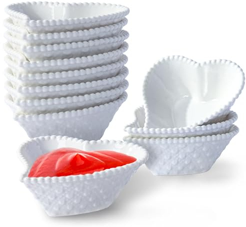 UIBFCWN 12 Pièces Bols à Sauce en Céramique, 50ML Bols à Tapas Et Sauces, Coupelles à Trempette Sauce De Soja, Petits Bols de Service pour Apéritif, Ketchup, Épices - Cœur