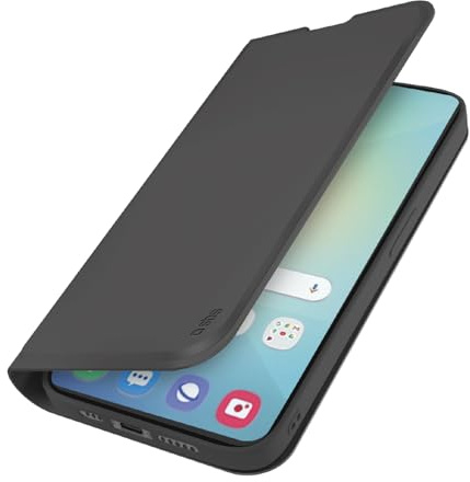SBS Wallet Smooth flipfodral för Samsung Galaxy S25 - Soft Touch-yta, korthållare, inbyggt stativ, magnetisk stängning, enkel åtkomst till nycklar, svart