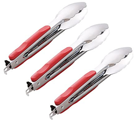 SAGELSHN Pinze da Cucina Grigliare Pintenze da Cucina for Cucinare Pinze Set, 3 Pezzi 8.5 in Pinze in Acciaio Inox Antiscivolo Grigliare, Grip Comfort Silicone nonlip Pinze Barbecue Cucinare