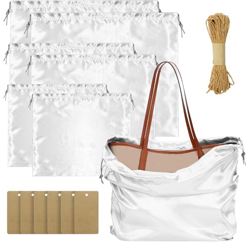 6 sacchetti antipolvere per borse con etichette in carta kraft, copertura antipolvere in seta bianca, per scarpe, stivali, antipolvere, con coulisse, per viaggi, casa, organizer per riporre oggetti
