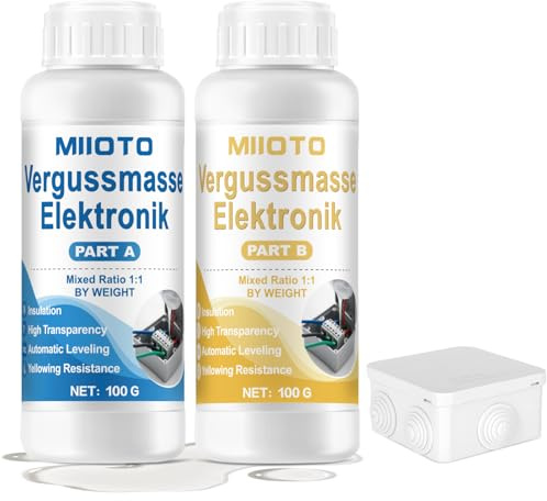 Miioto Gel Etancheite Electrique, Gel Isolant Electrique | Avec Boite de Derivation Electrique, Convient pour les Circuits Imprimés, les Moules et les Isolants, Transparent A+B 200g