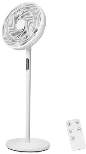 KLAMER Standventilator leise, stromsparender DC Standventilator mit Fernbedienung, 12 Geschwindigkeitsstufen, Schlafmodus, automatische horizontale 85° Oszillation, 8h Timer, weiß