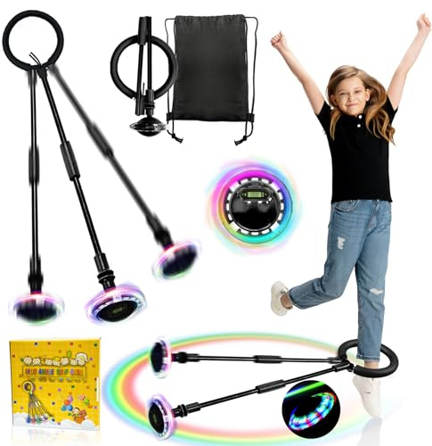 TZEKING Springring Fußkreisel,Kinder Blinkender Springring Fußkreisel,Swing Wheel mit Lichtrad,Zähler,Timer,Kalorienzähler,Faltbarer Ankle Skip Ball,Geschenke für Mädchen 6-12 Jumping Ball