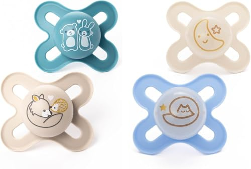 MAM Day & Night Dummies, 0-2M, 4 Pack, Orthodontic Design, Blue