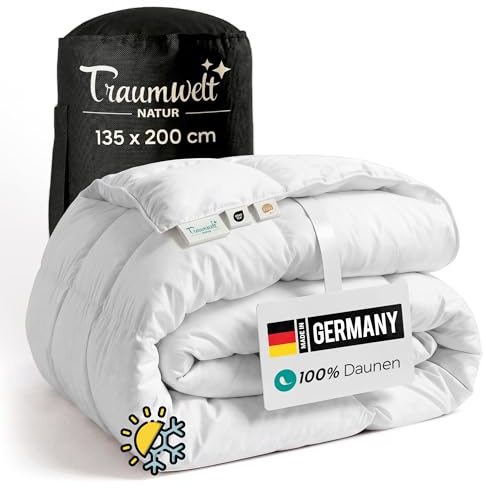 Traumwelt Natur Made in Germany Daunendecke 135x200 cm aus 100% Daunen, für alle Jahreszeiten, Allergiker geeignet (nomite), Öko-Tex 100 Klasse 1 Zertifiziert, Downpass