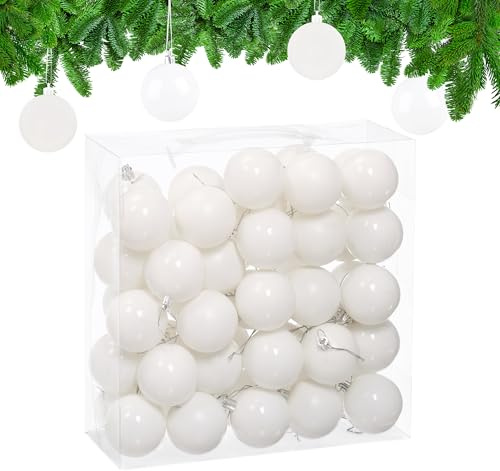 Relaxdays Weihnachtskugeln 50er Set, Weihnachtsdeko, matt & glänzend, Christbaumkugel ∅ 6 cm, Weihnachtsbaumdeko, weiß